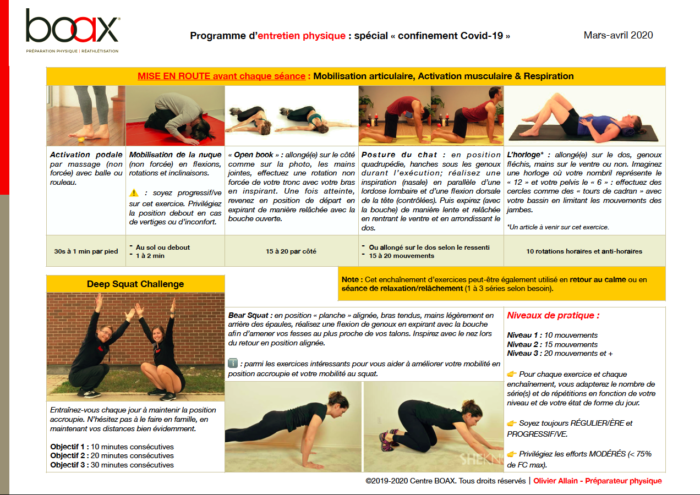 Partie mobilisation articulaire et activation musculaire du programme